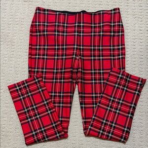 Nygard Luxe Slims Ankle Red & Black Plaid Pull On Pants Leggings, Size Large.